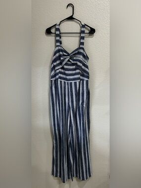 Derek Heart Navy  White Striped One-Piece Sleeveless Romper Sz 1X Beachy TC0281